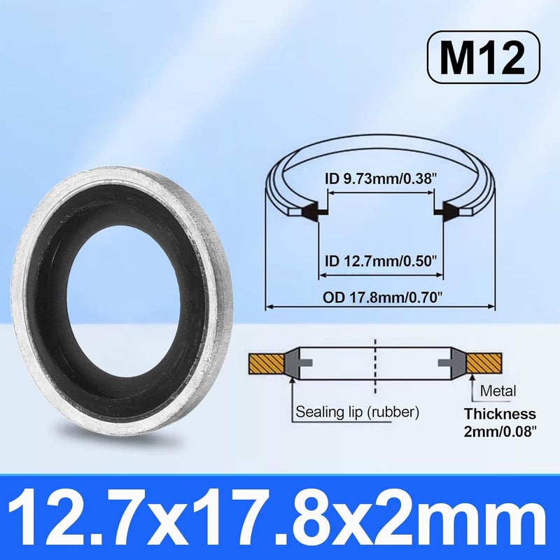 LEPEVNEY M12 Bonded Sealing Washers, 12.7x17.8x2mm Carbon Steel NBR Gasket, Pack of 50 - Image 2